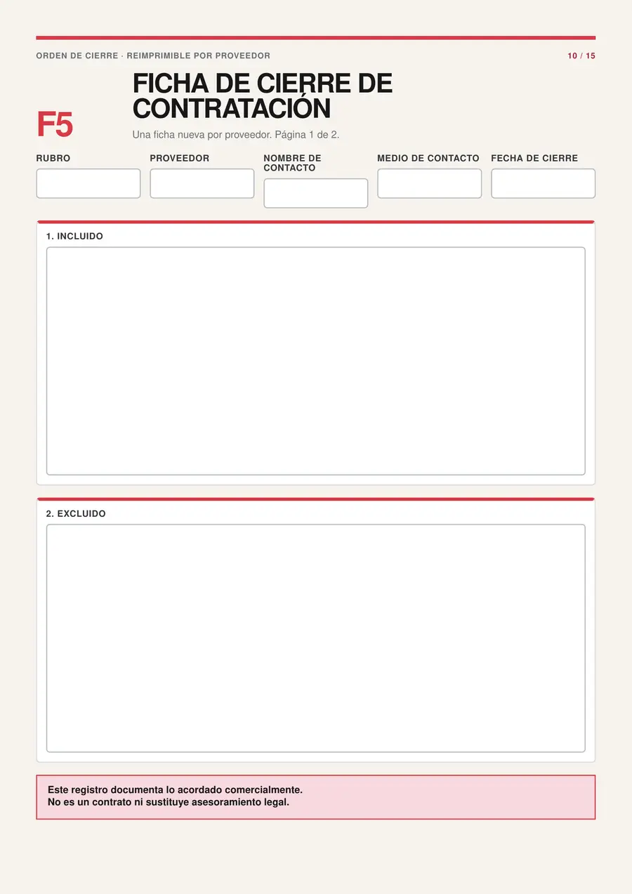 Ficha de Cierre — incluido, excluido, fecha, responsable y condición